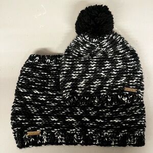 Kensie Black and White Knit Hat with Pom